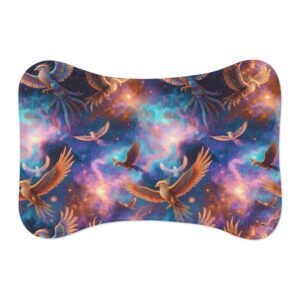 Phoenix Galaxy Pet Feeding Mat — Colorful Cosmic Bird Design