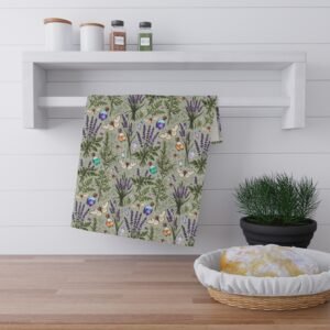 Lavender & Moth Botanical Tea Towel — Floral Herb Kitchen Linen