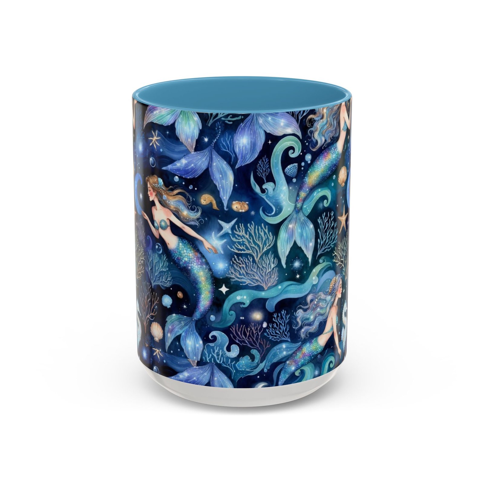 Mermaid Sea Pattern Accent Coffee Mug – 11/15oz Oceanic Fantasy Ceramic Mug - Image 29