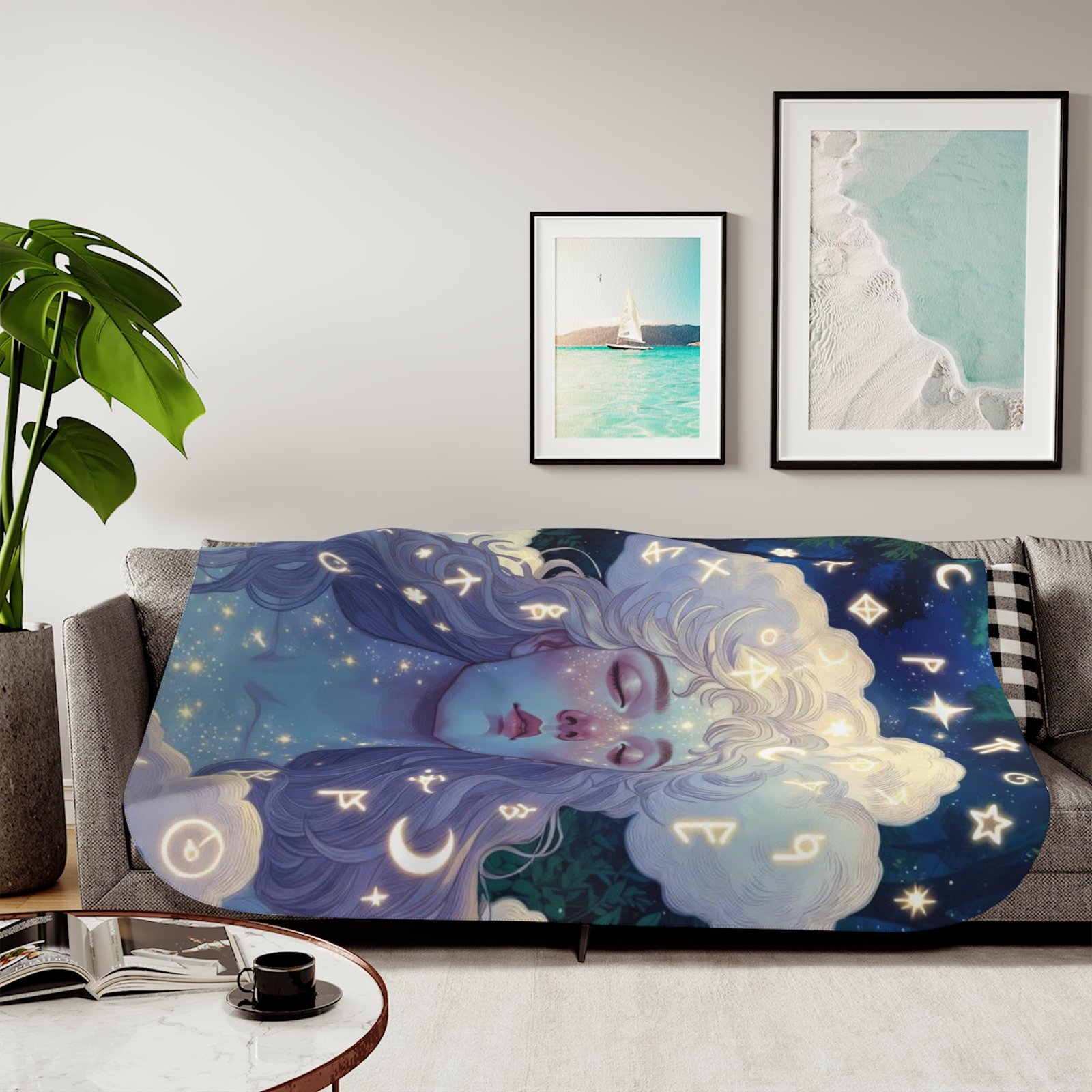Celestial Dream Sherpa Blanket — Cozy Two‑Tone Throw with Starry Goddess Art - Image 23