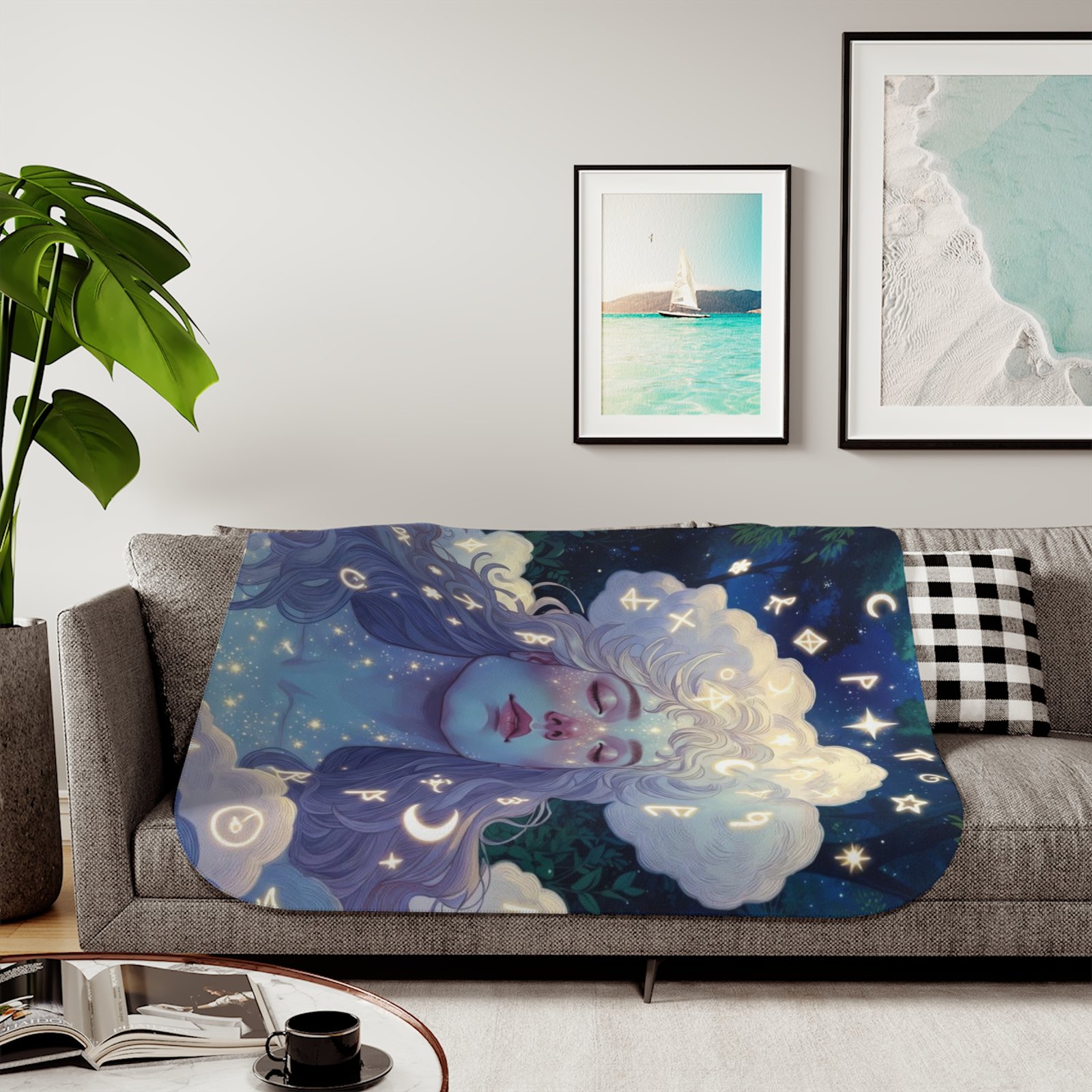 Celestial Dream Sherpa Blanket — Cozy Two‑Tone Throw with Starry Goddess Art - Image 15