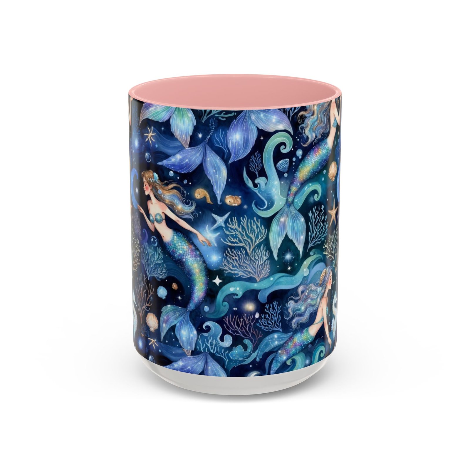 Mermaid Sea Pattern Accent Coffee Mug – 11/15oz Oceanic Fantasy Ceramic Mug - Image 21