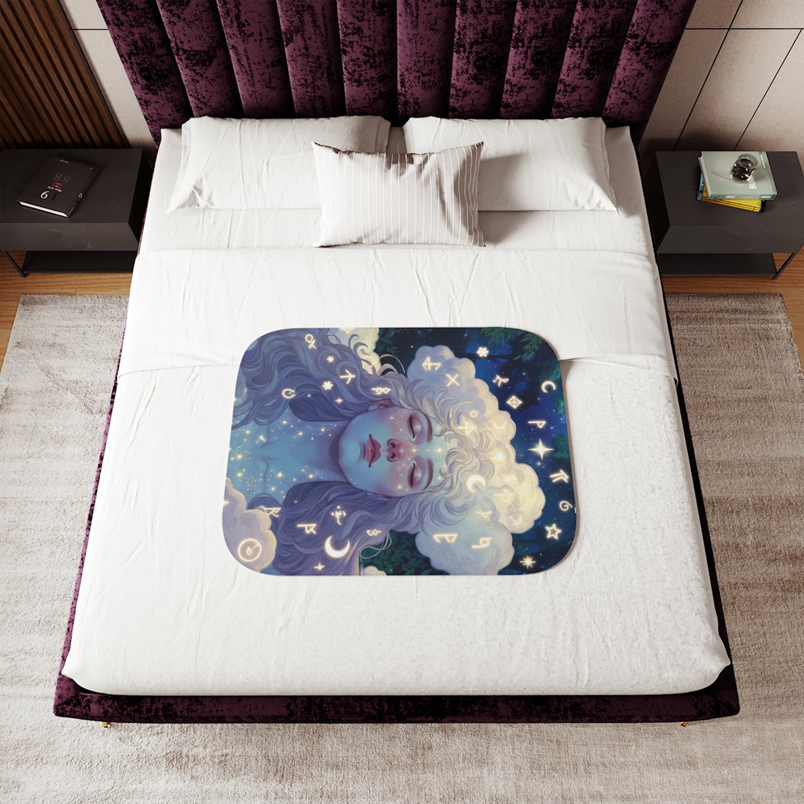 Celestial Dream Sherpa Blanket — Cozy Two‑Tone Throw with Starry Goddess Art - Image 12