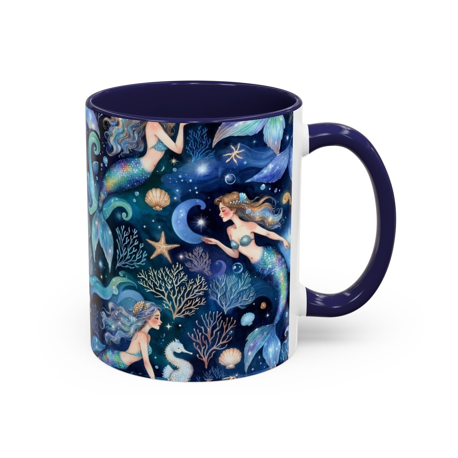 Mermaid Sea Pattern Accent Coffee Mug – 11/15oz Oceanic Fantasy Ceramic Mug - Image 10