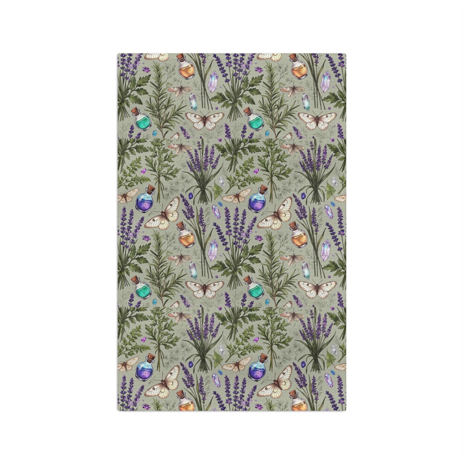 Lavender & Herbs Microfiber Tea Towel — Botanical Moth & Apothecary Pattern - Image 2