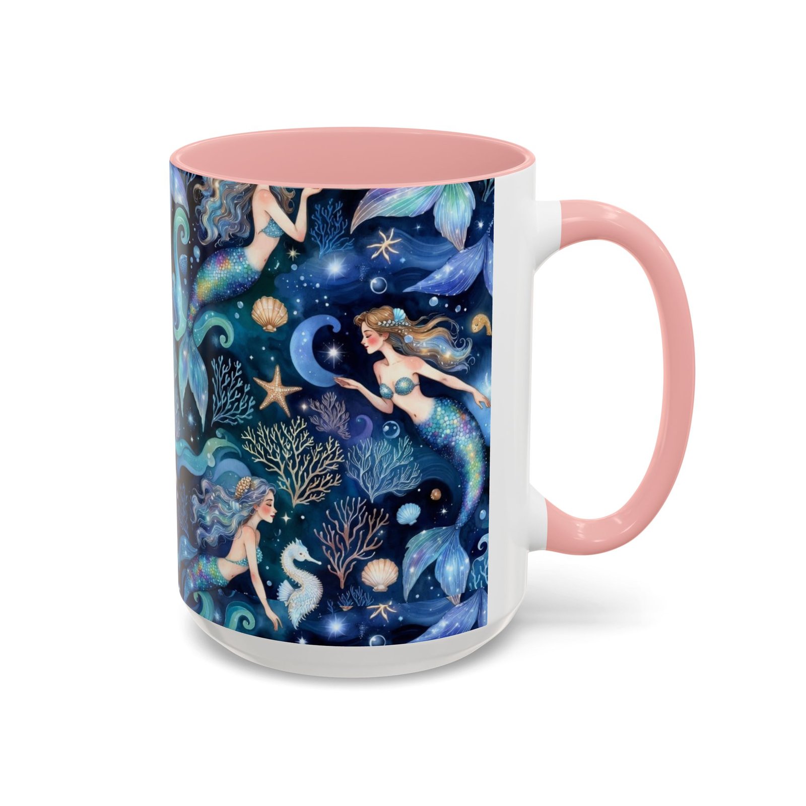 Mermaid Sea Pattern Accent Coffee Mug – 11/15oz Oceanic Fantasy Ceramic Mug - Image 22