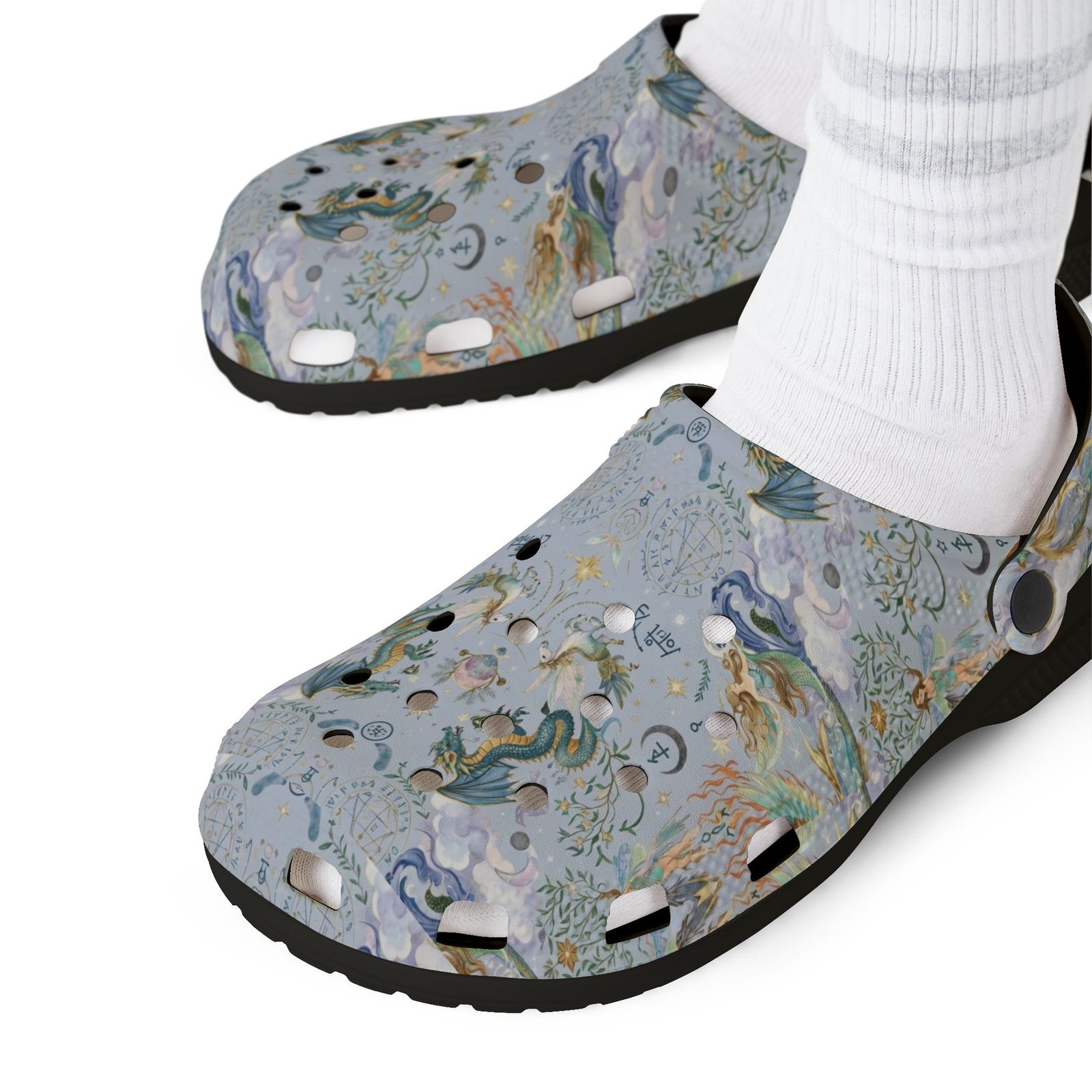 Dragon Mermaid Garden EVA Foam Clogs — Watercolor Sea Creatures Slip-On Shoes - Image 15