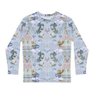 Men's Mystic Dragon Mermaids Phoenix Sea Horse Long Sleeve Shirt — All-Over Watercolor Ocean Print