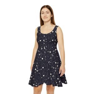 Celestial Moon & Stars Skater Dress — Night Sky Print