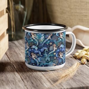 Mermaid Pattern Enamel Camp Cup – Nautical Blue Mermaid Mug