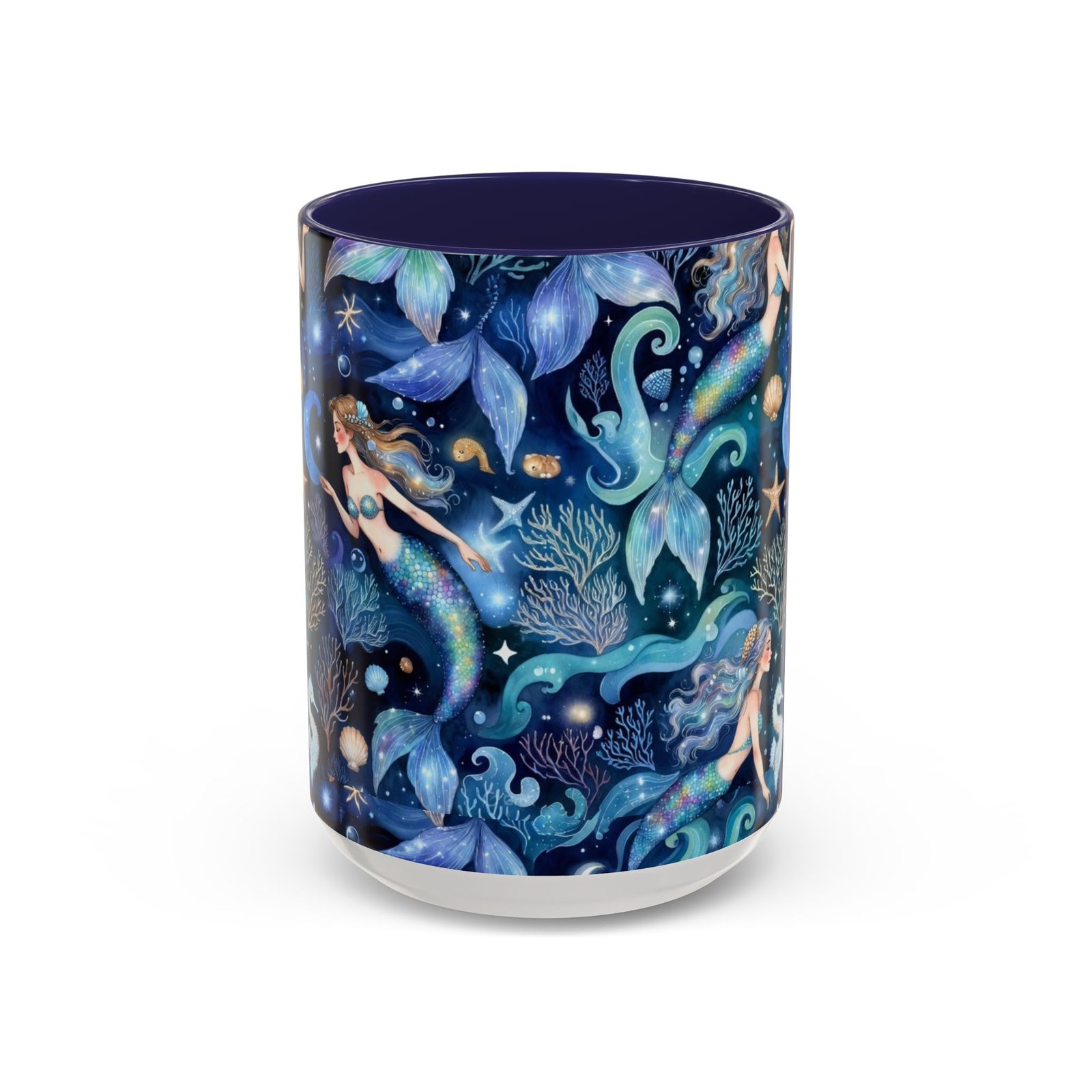 Mermaid Sea Pattern Accent Coffee Mug – 11/15oz Oceanic Fantasy Ceramic Mug - Image 2