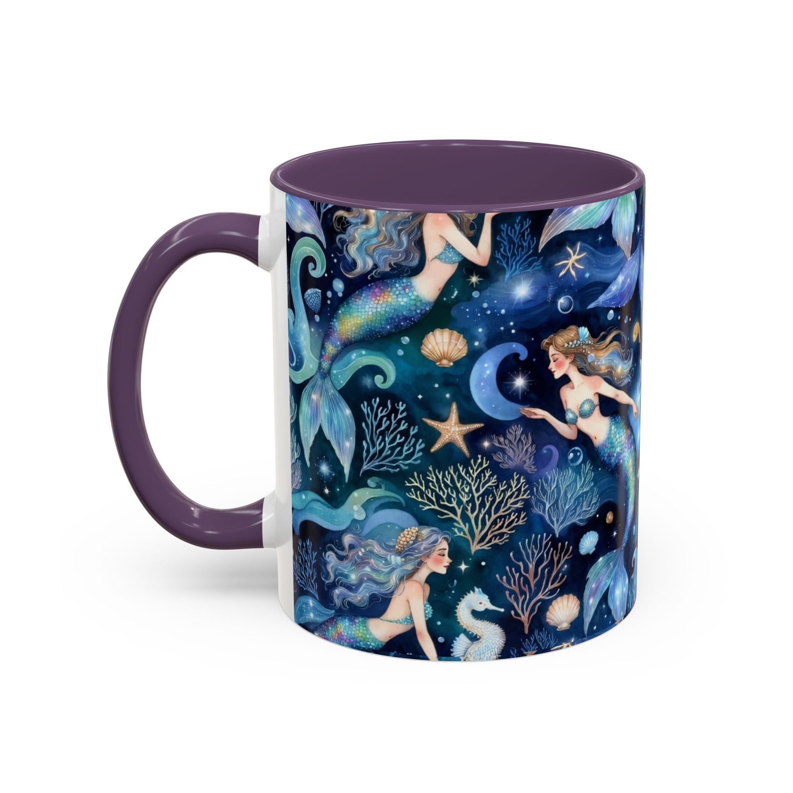 Mermaid Sea Pattern Accent Coffee Mug – 11/15oz Oceanic Fantasy Ceramic Mug - Image 35