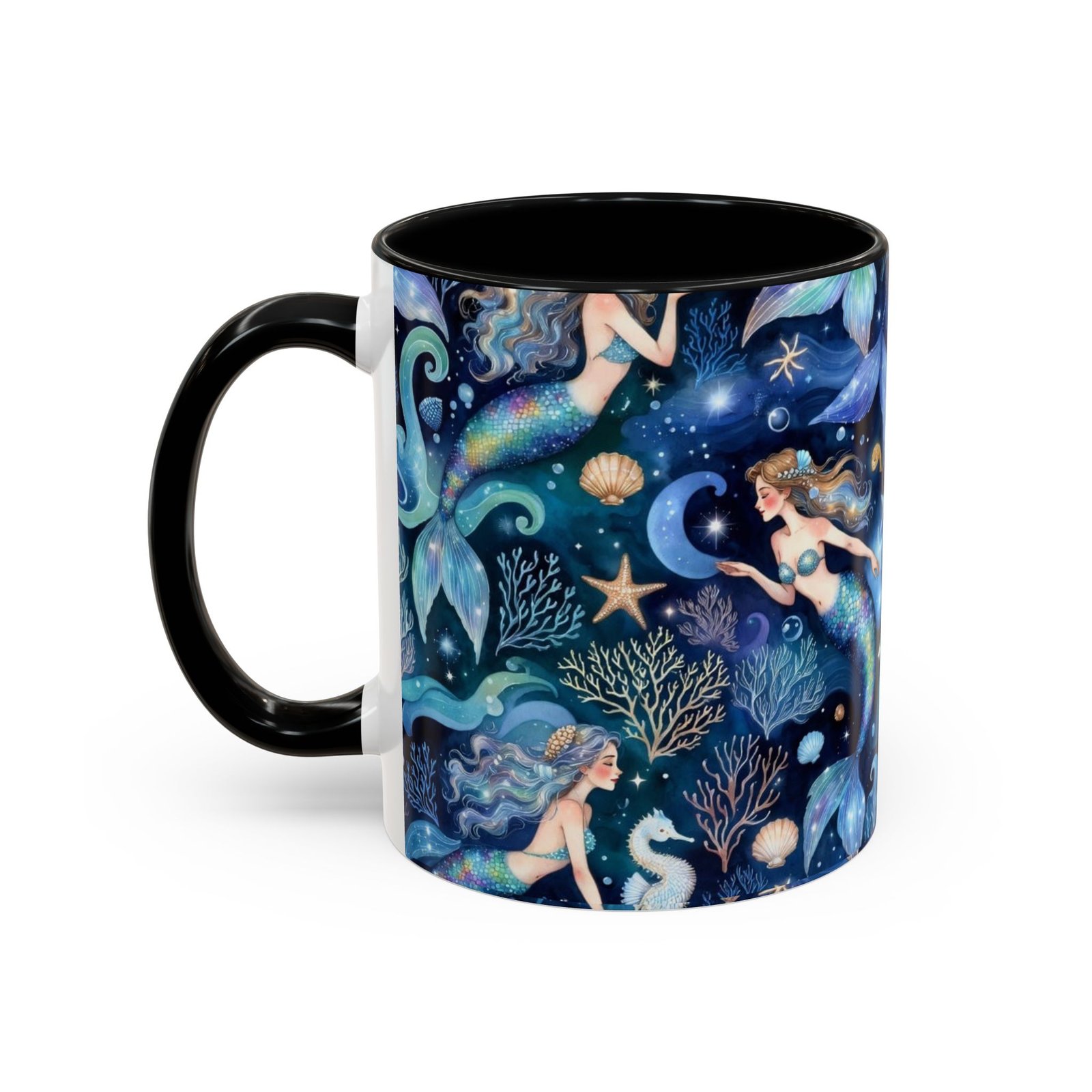 Mermaid Sea Pattern Accent Coffee Mug – 11/15oz Oceanic Fantasy Ceramic Mug - Image 7