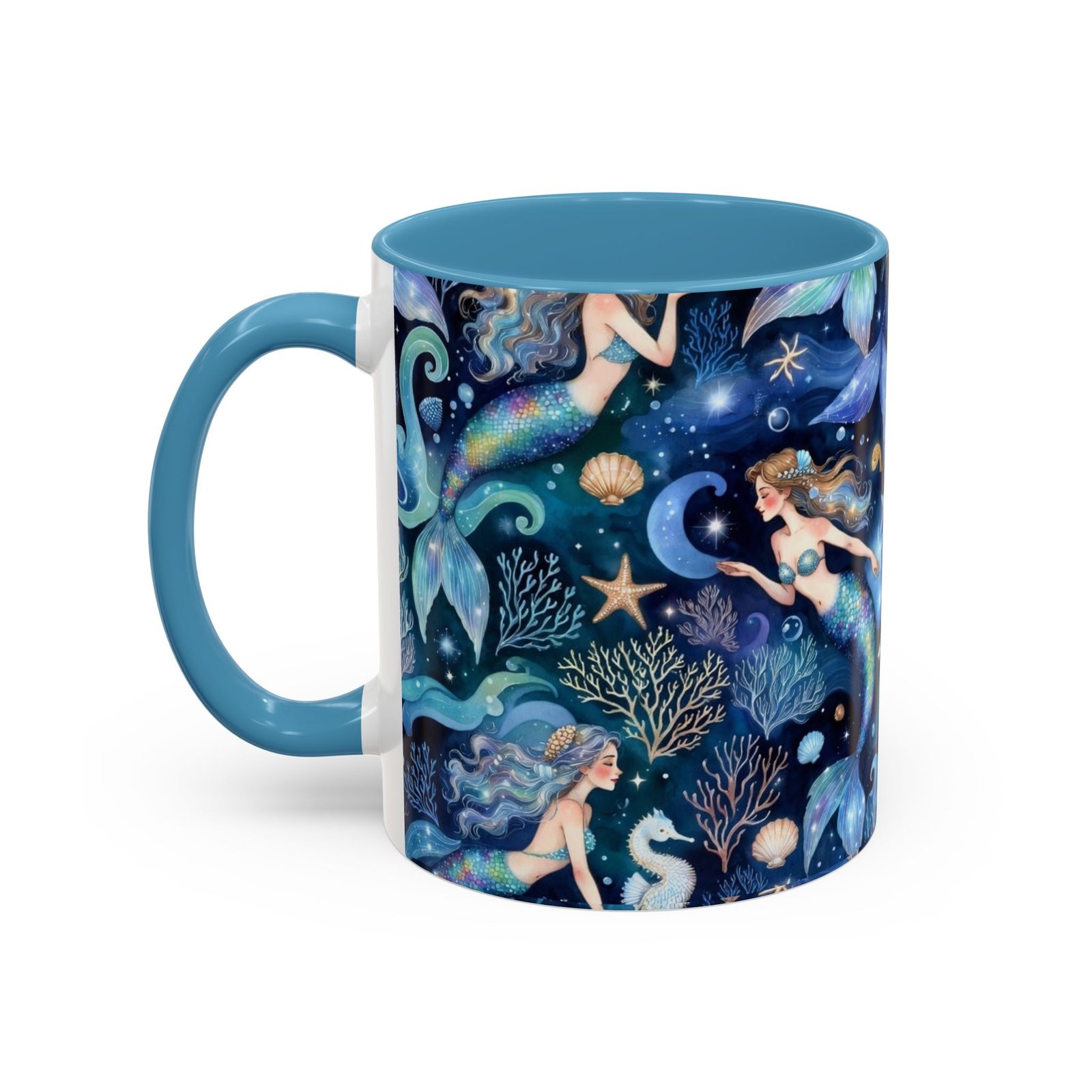 Mermaid Sea Pattern Accent Coffee Mug – 11/15oz Oceanic Fantasy Ceramic Mug - Image 27