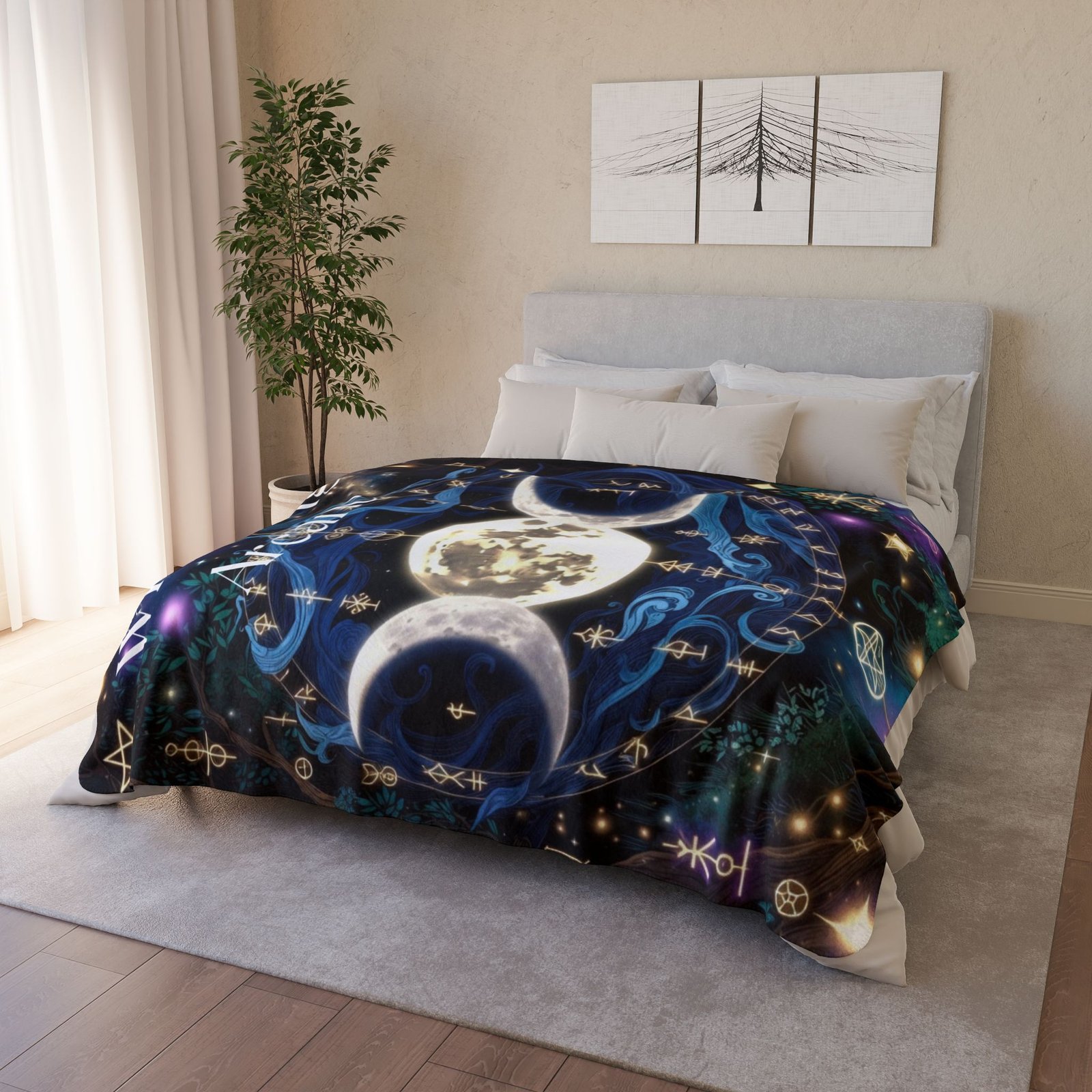 Whispering Arcane Moon Triple Goddess Fleece Sherpa Blanket - Image 2