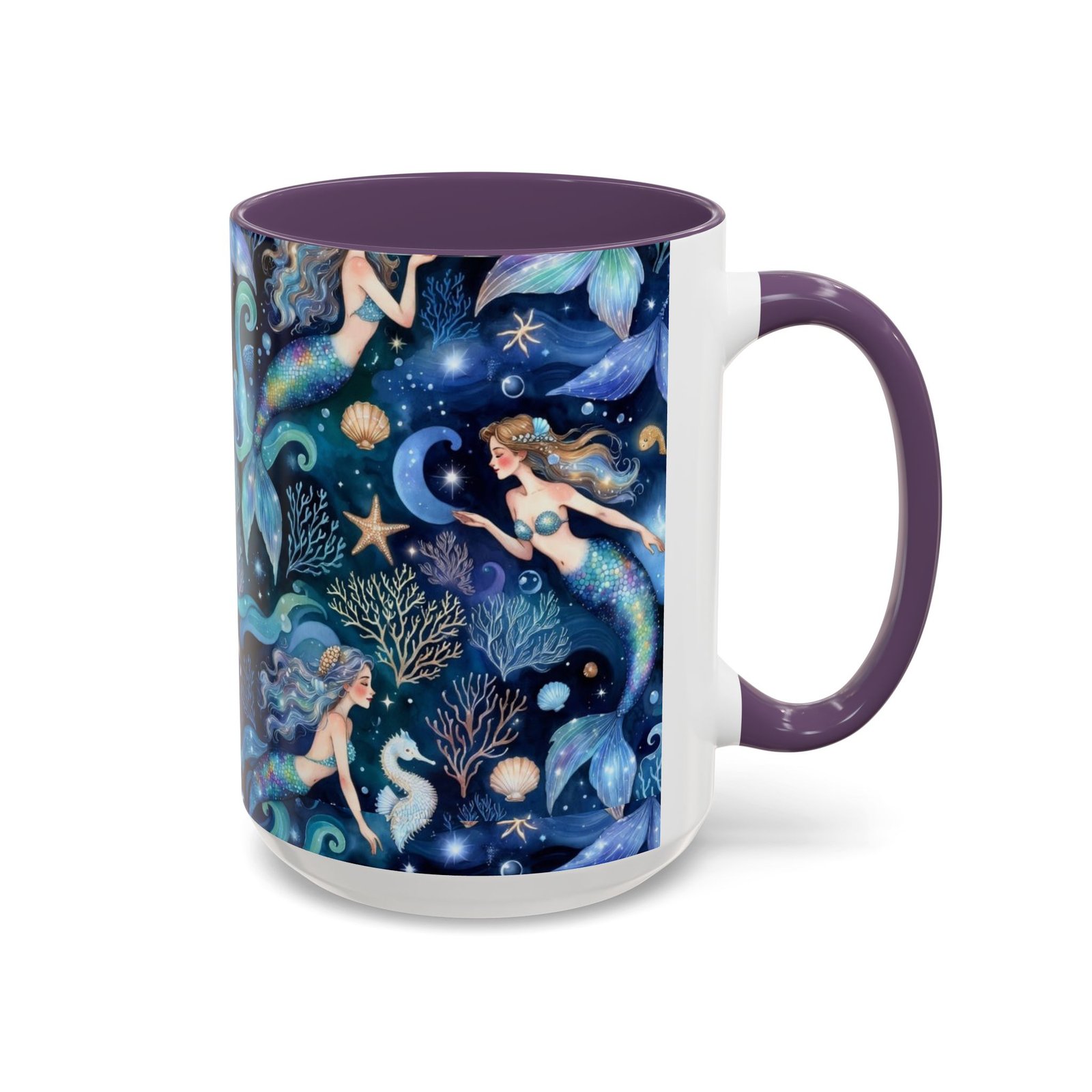 Mermaid Sea Pattern Accent Coffee Mug – 11/15oz Oceanic Fantasy Ceramic Mug - Image 38