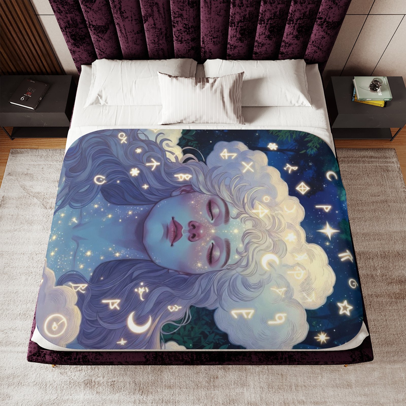 Celestial Dream Sherpa Blanket — Cozy Two‑Tone Throw with Starry Goddess Art - Image 2
