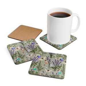 Herbal Apothecary Cork Coaster Set — Lavender, Moths & Potion Bottle Drink Coasters