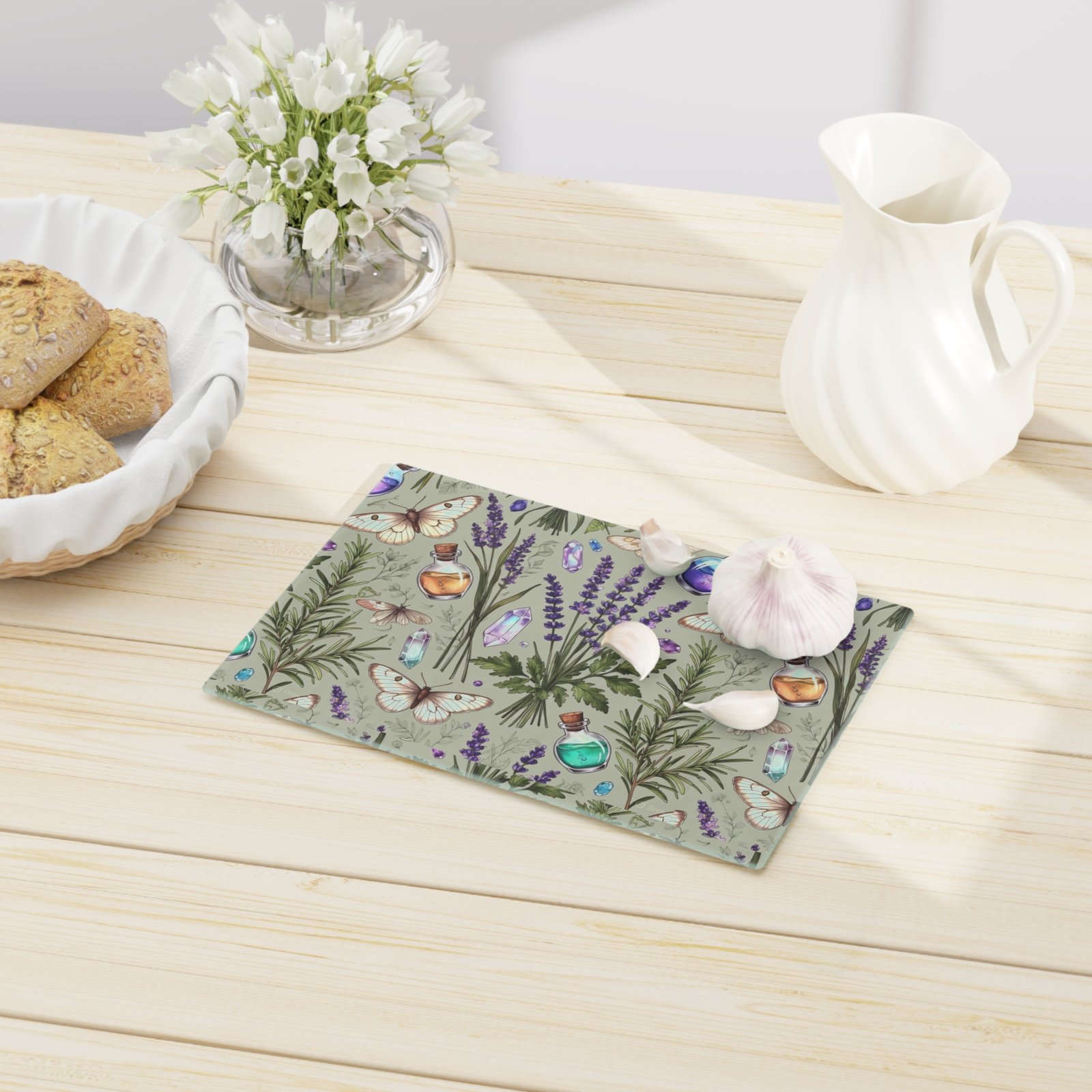 Herbal Apothecary Cutting Board — Lavender, Botanicals & Potion Bottle Kitchen Decor - Image 8