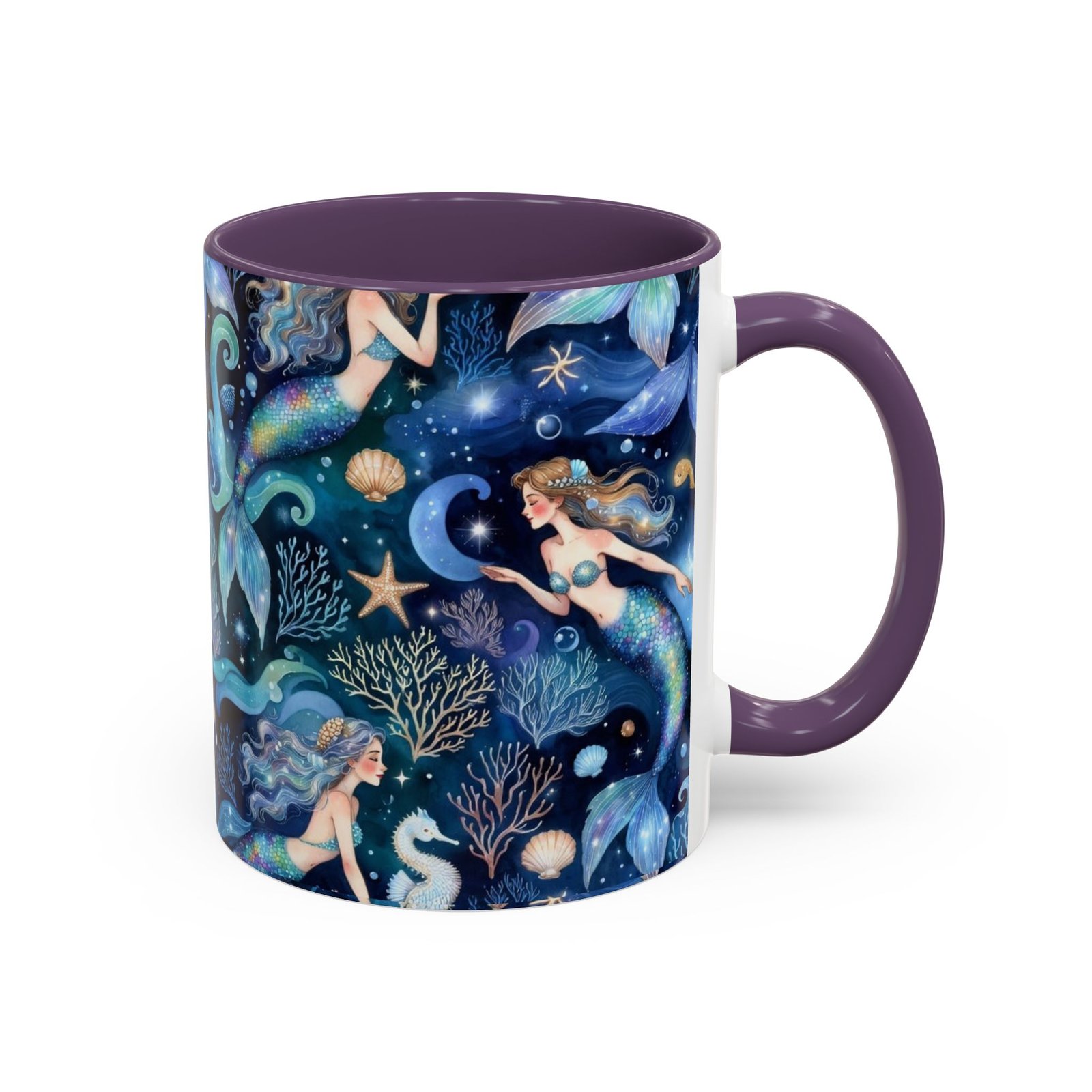 Mermaid Sea Pattern Accent Coffee Mug – 11/15oz Oceanic Fantasy Ceramic Mug - Image 34