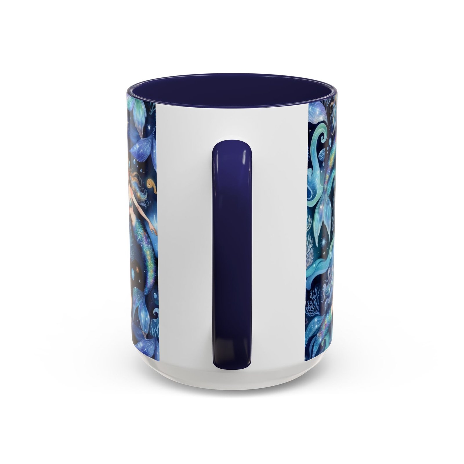 Mermaid Sea Pattern Accent Coffee Mug – 11/15oz Oceanic Fantasy Ceramic Mug - Image 4