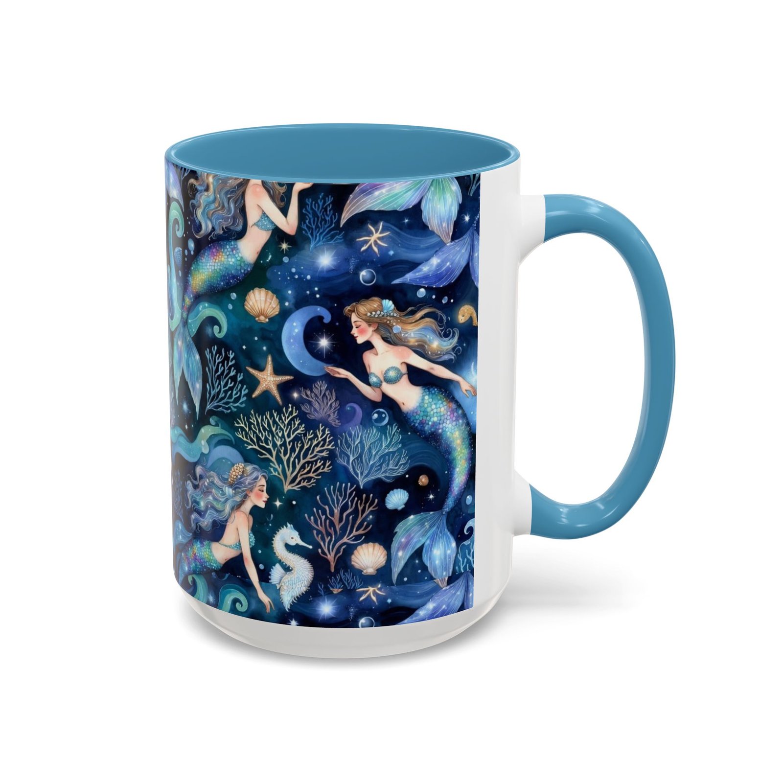 Mermaid Sea Pattern Accent Coffee Mug – 11/15oz Oceanic Fantasy Ceramic Mug - Image 30