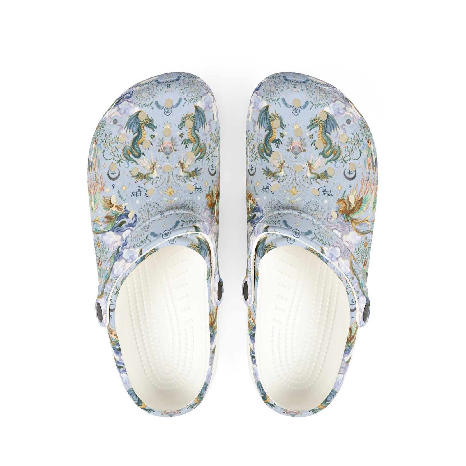 Dragon Mermaid Garden EVA Foam Clogs — Watercolor Sea Creatures Slip-On Shoes