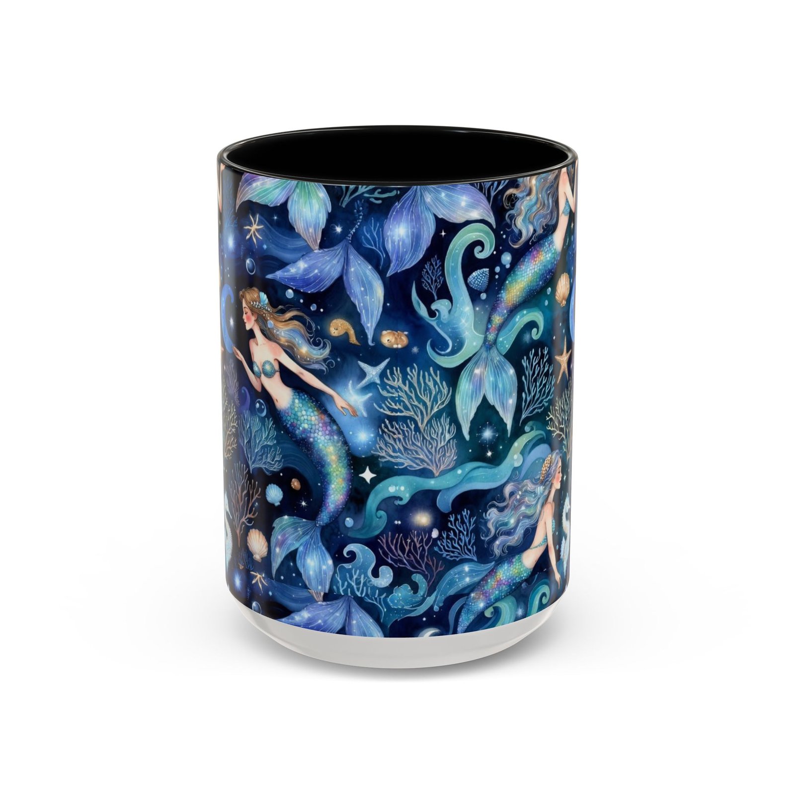 Mermaid Sea Pattern Accent Coffee Mug – 11/15oz Oceanic Fantasy Ceramic Mug - Image 17