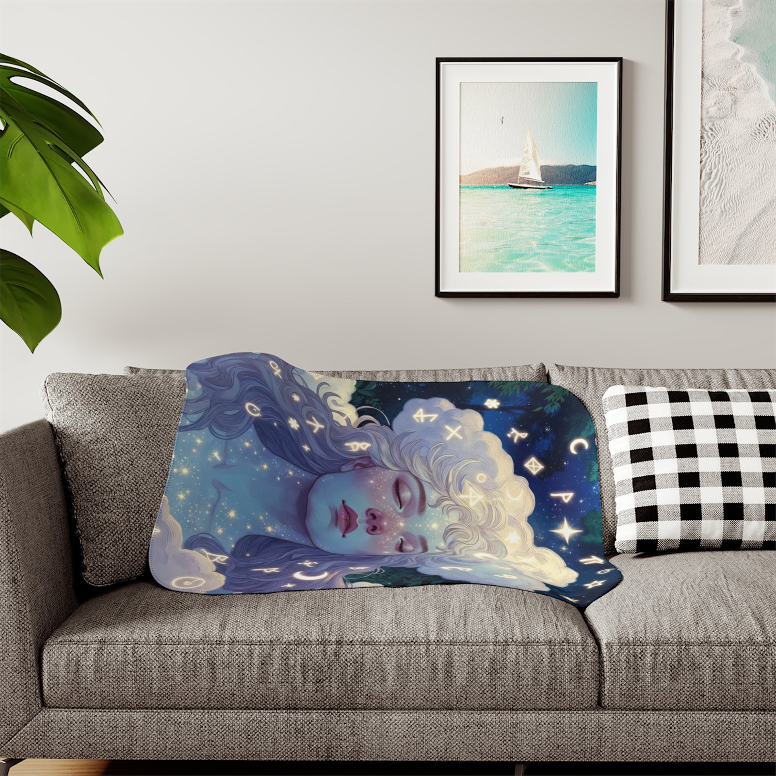 Celestial Dream Sherpa Blanket — Cozy Two‑Tone Throw with Starry Goddess Art - Image 11