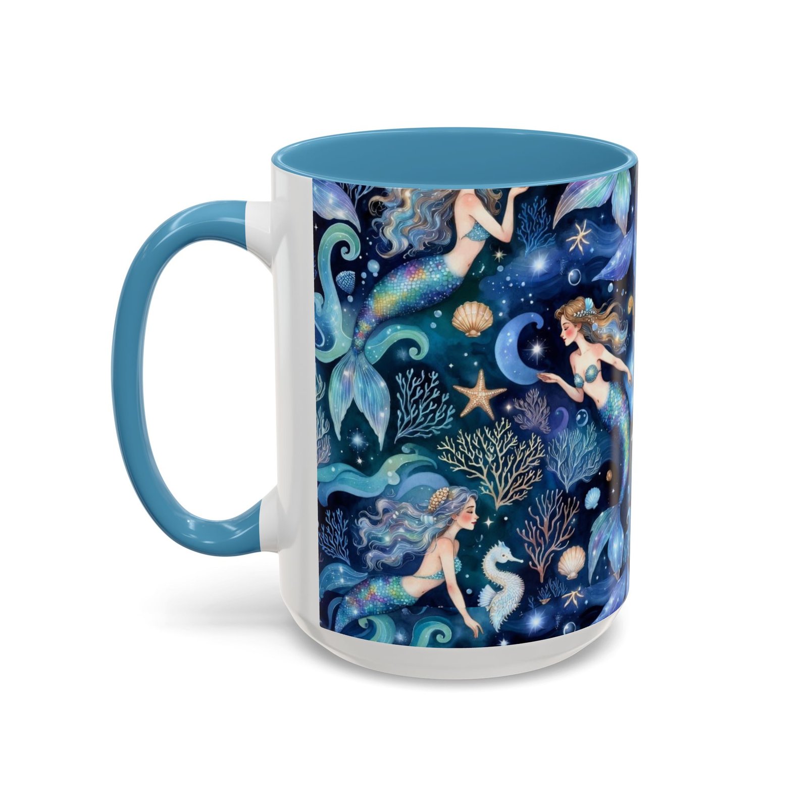 Mermaid Sea Pattern Accent Coffee Mug – 11/15oz Oceanic Fantasy Ceramic Mug - Image 31