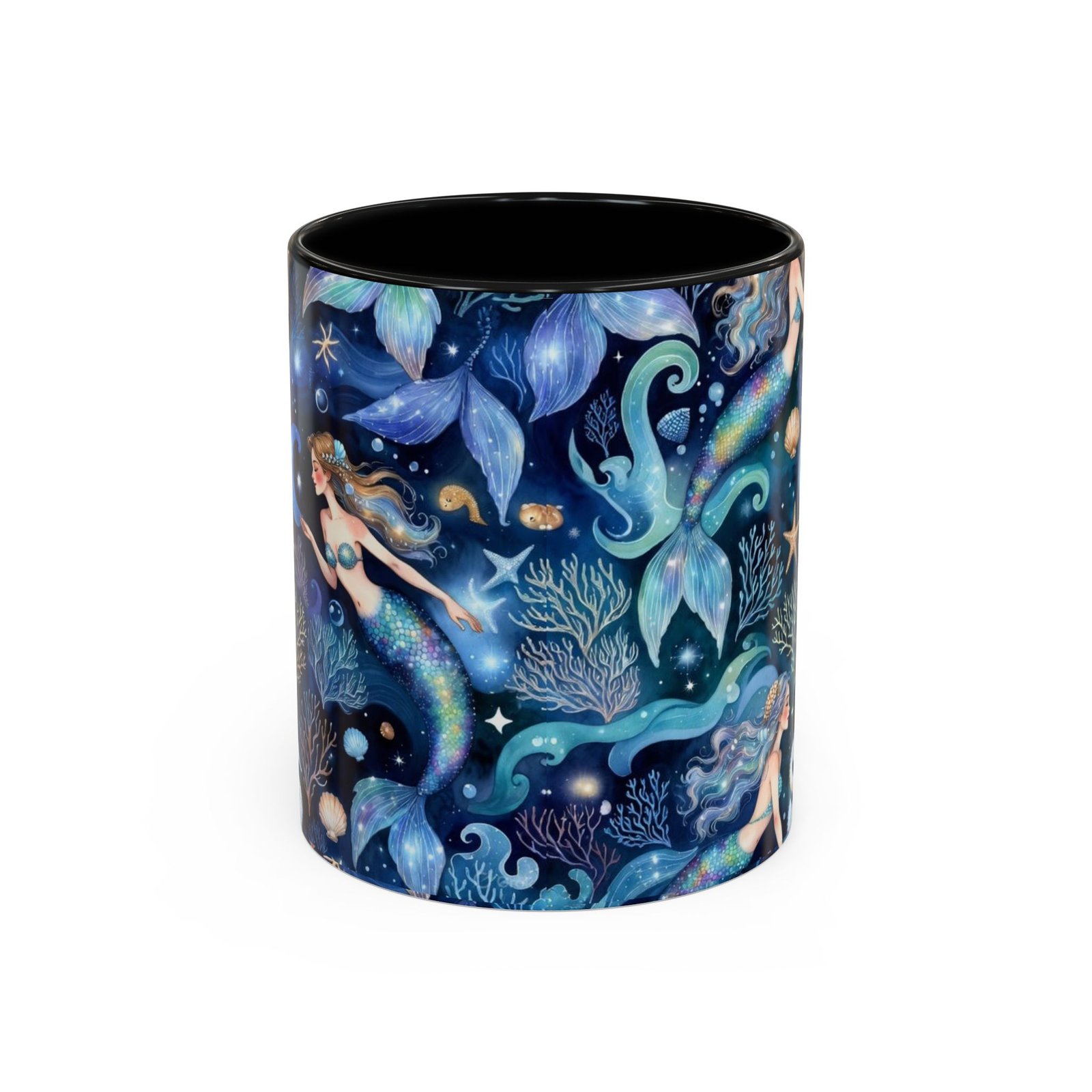 Mermaid Sea Pattern Accent Coffee Mug – 11/15oz Oceanic Fantasy Ceramic Mug - Image 5