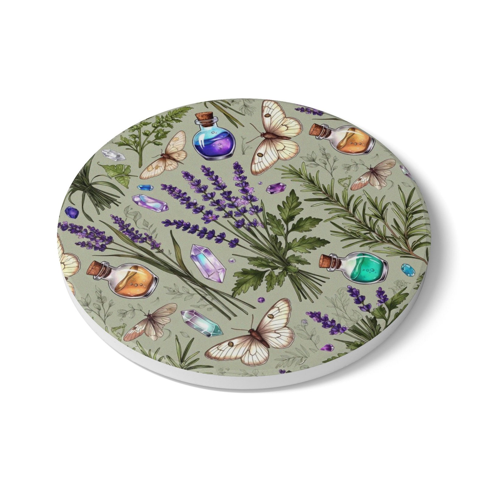 Lavender Apothecary Ceramic Coaster — Botanical, Crystals & Potion Bottle Design - Image 3