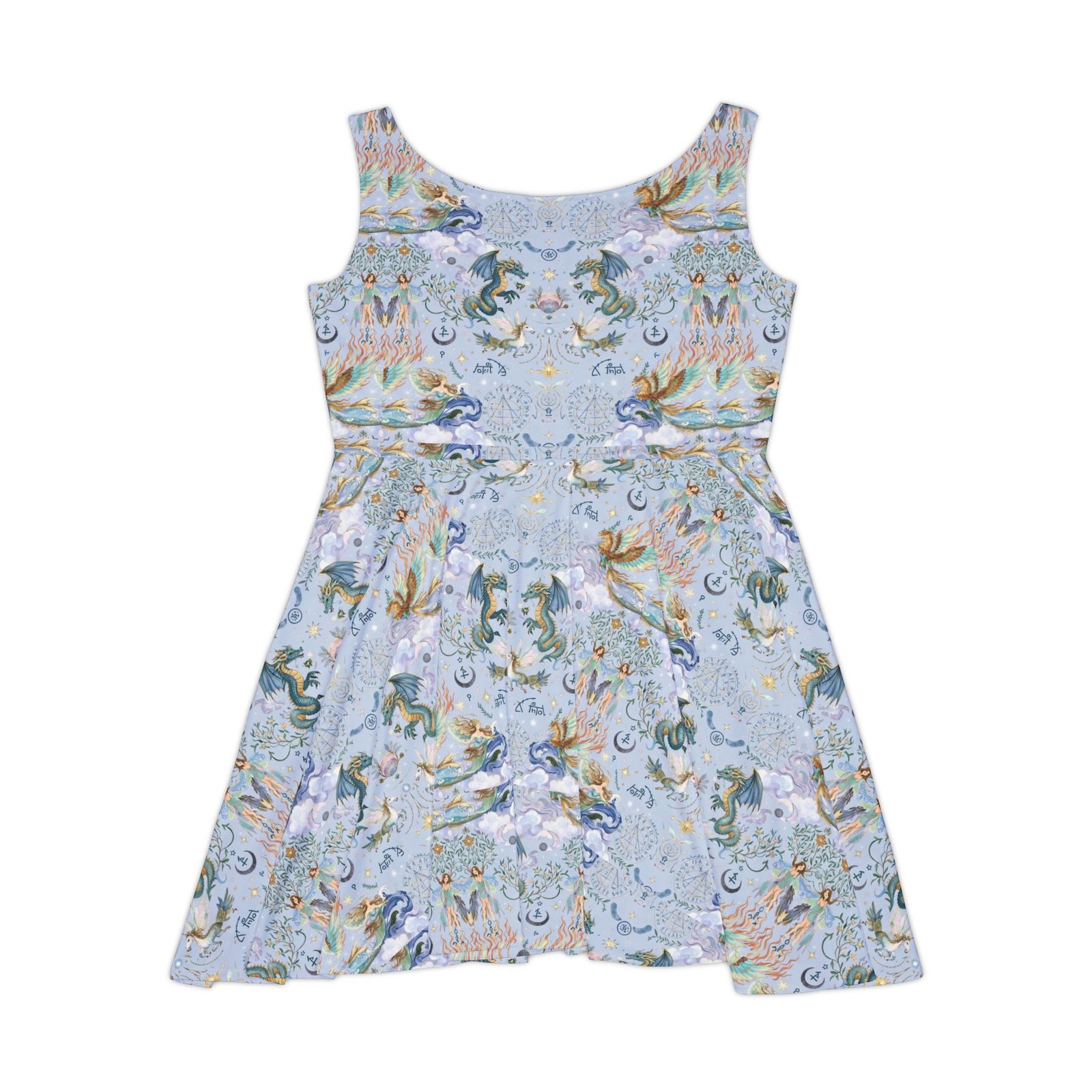 Dragon Mermaid Phoenix Watercolor Skater Dress - Image 3