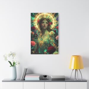 Enchanted Floral Goddess Satin Canvas Print — Stretched Wall Art