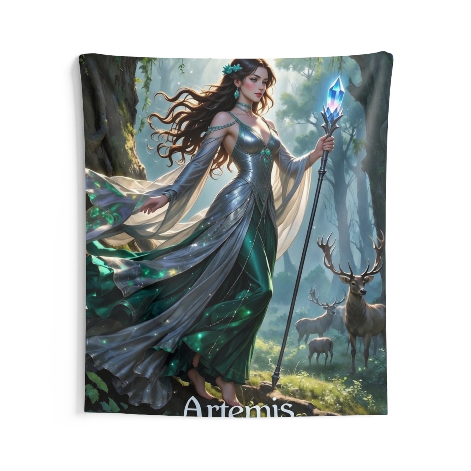 Artemis Forest Goddess Tapestry — Mythical Woodland Wall Art - Image 3