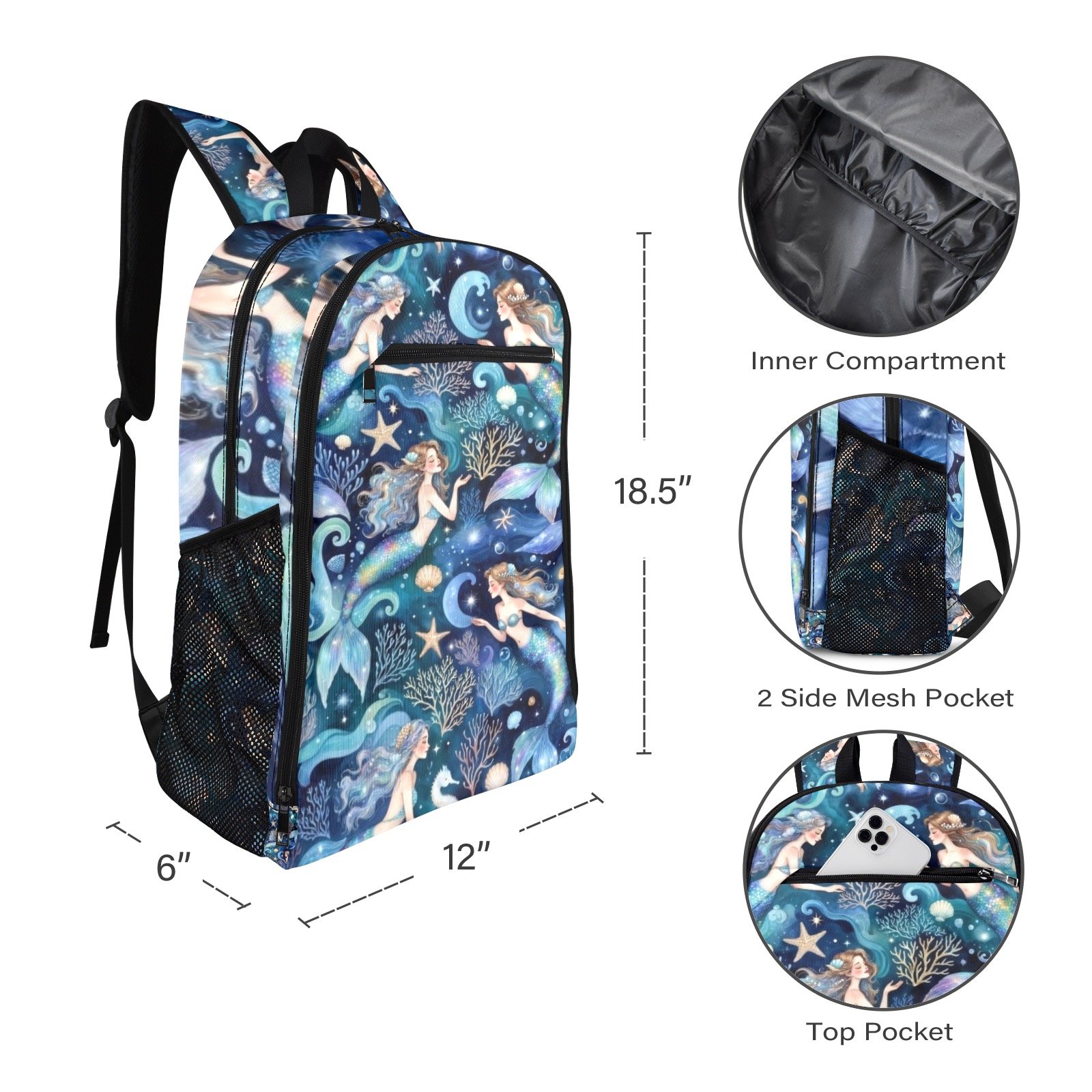 Mermaid Backpack All Over Print Leisure Sports Backpack (Model 1741) - Image 2