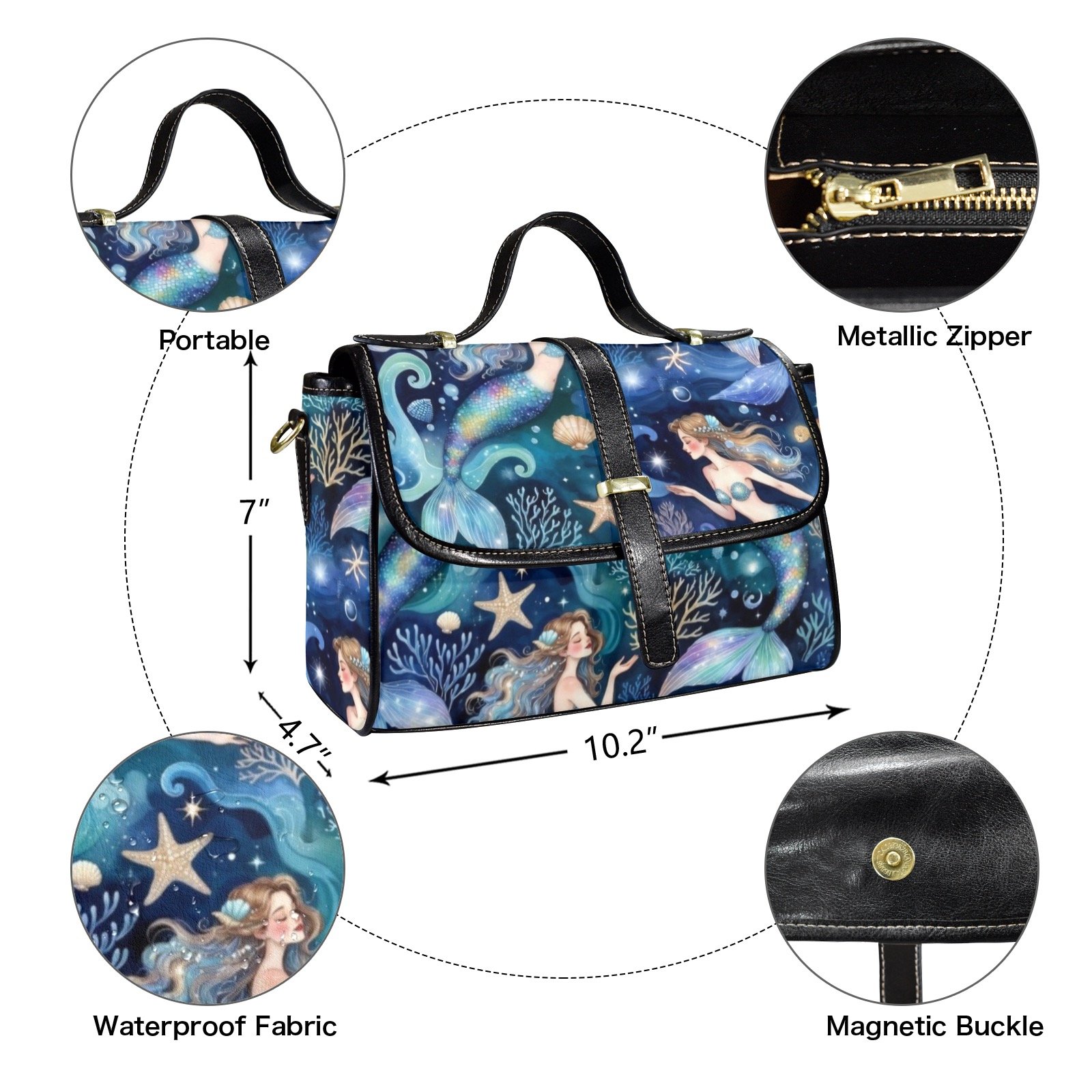 Mermaid Satchel Multi-Function Leather Satchel-Black (Model 1739) - Image 3