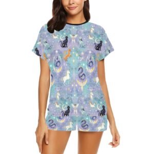 enchanted unicorn dragon cat women's Short Pajama Set