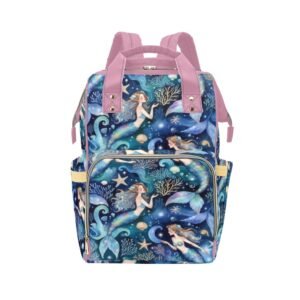 Mermaid diaper bag / backpack Pink Handle Multi-Function Diaper Backpack/Diaper Bag (Model 1688)