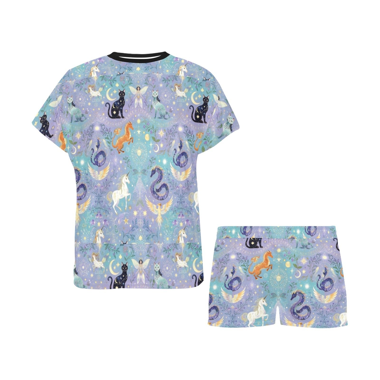 enchanted unicorn dragon cat women's Short Pajama Set - Image 3