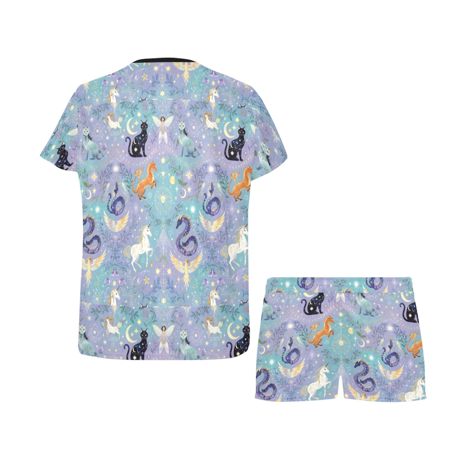 enchanted unicorn dragon cat women's Short Pajama Set - Image 4