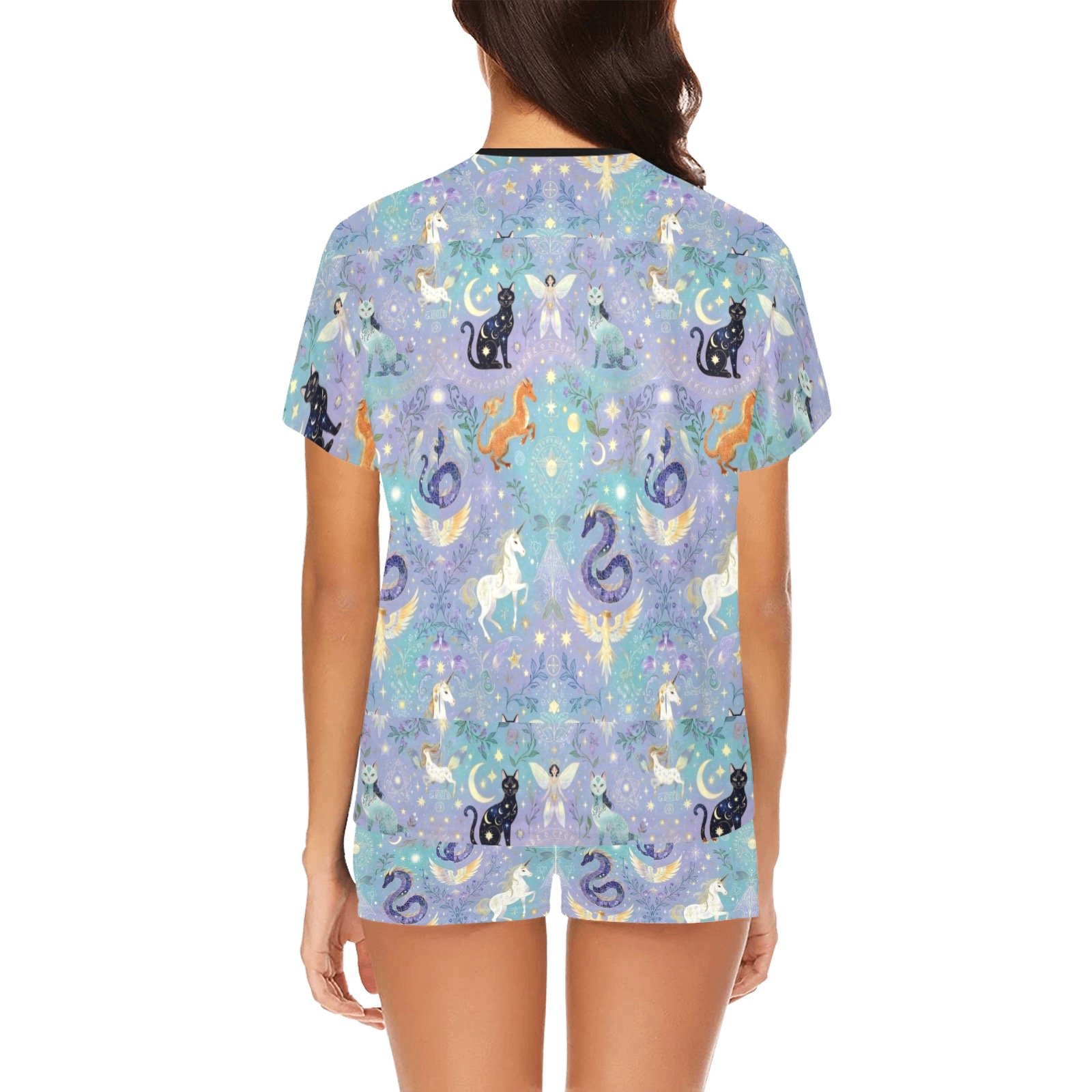 enchanted unicorn dragon cat women's Short Pajama Set - Image 2