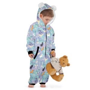 kids unicorn cat dragon zip up pajamas One-Piece Zip up Hooded Pajamas for Little Kids