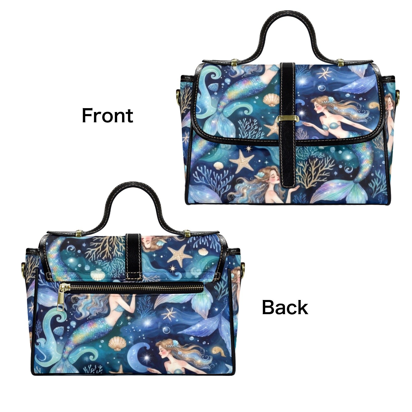 Mermaid Satchel Multi-Function Leather Satchel-Black (Model 1739) - Image 2