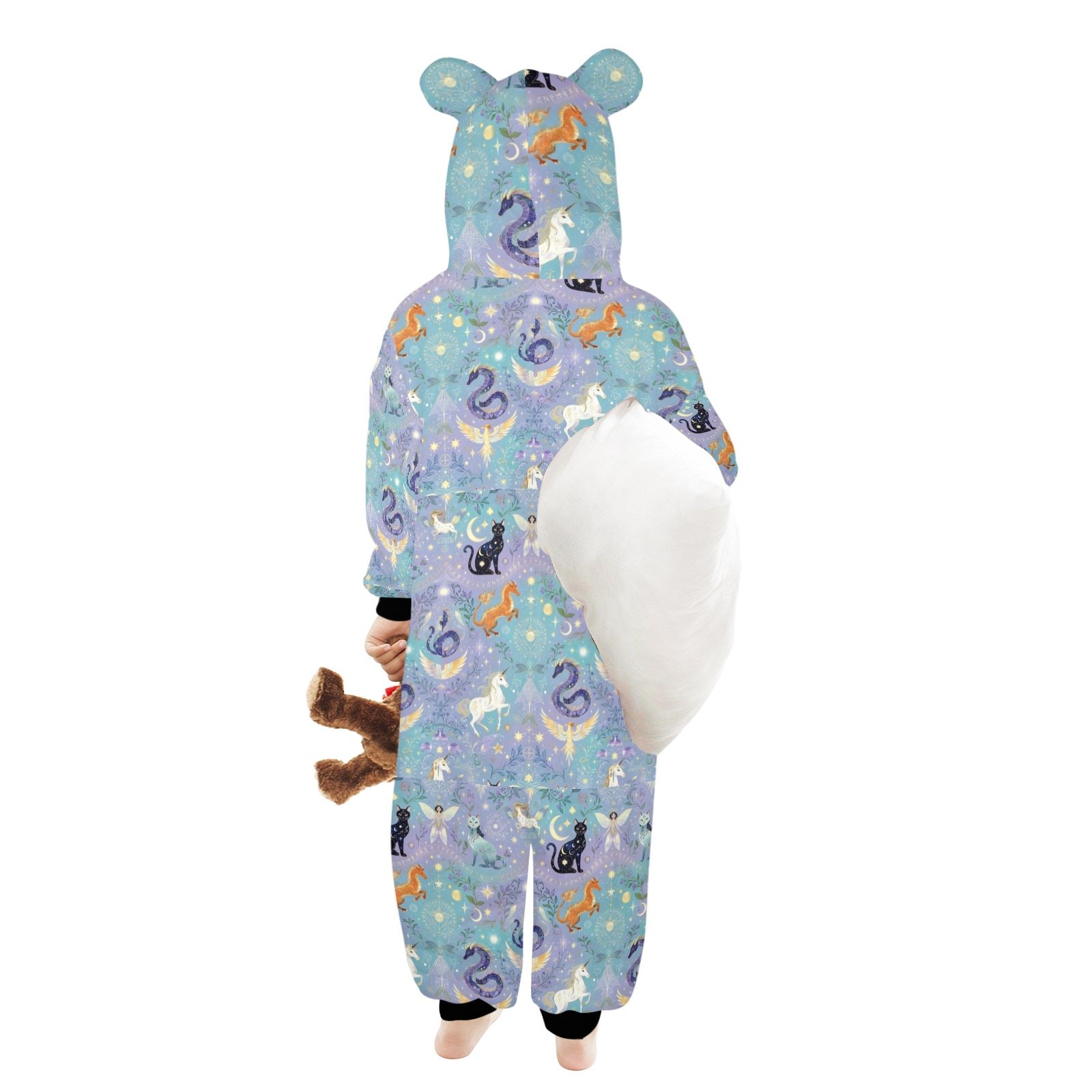 kids unicorn cat dragon zip up pajamas One-Piece Zip up Hooded Pajamas for Little Kids - Image 3