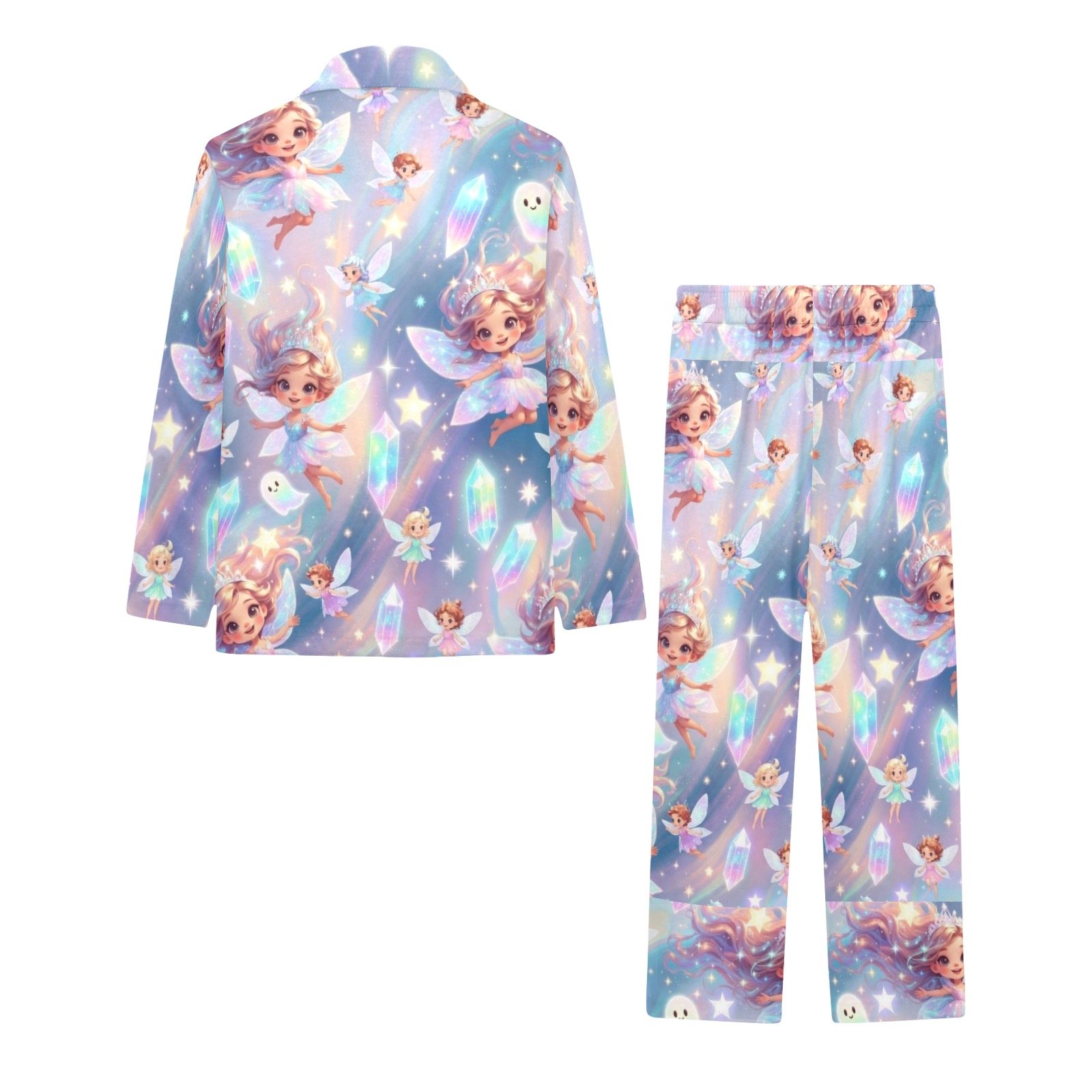Magical Angel's, Fairies Crystals print Sleepwear Little Girl's; V-Neck Long Pajama Set - Image 4