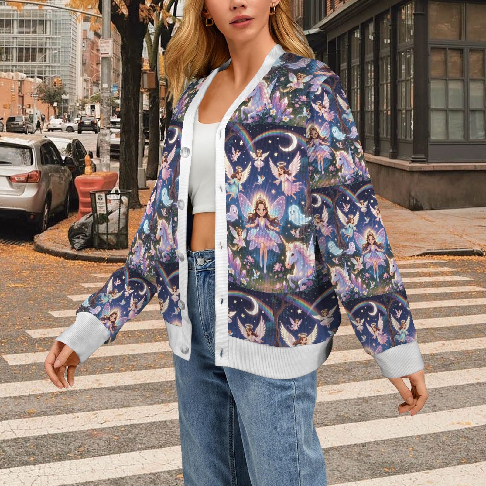 Women's Mystical Angel Unicorn print Women's Ribbed Cardigan - Image 2