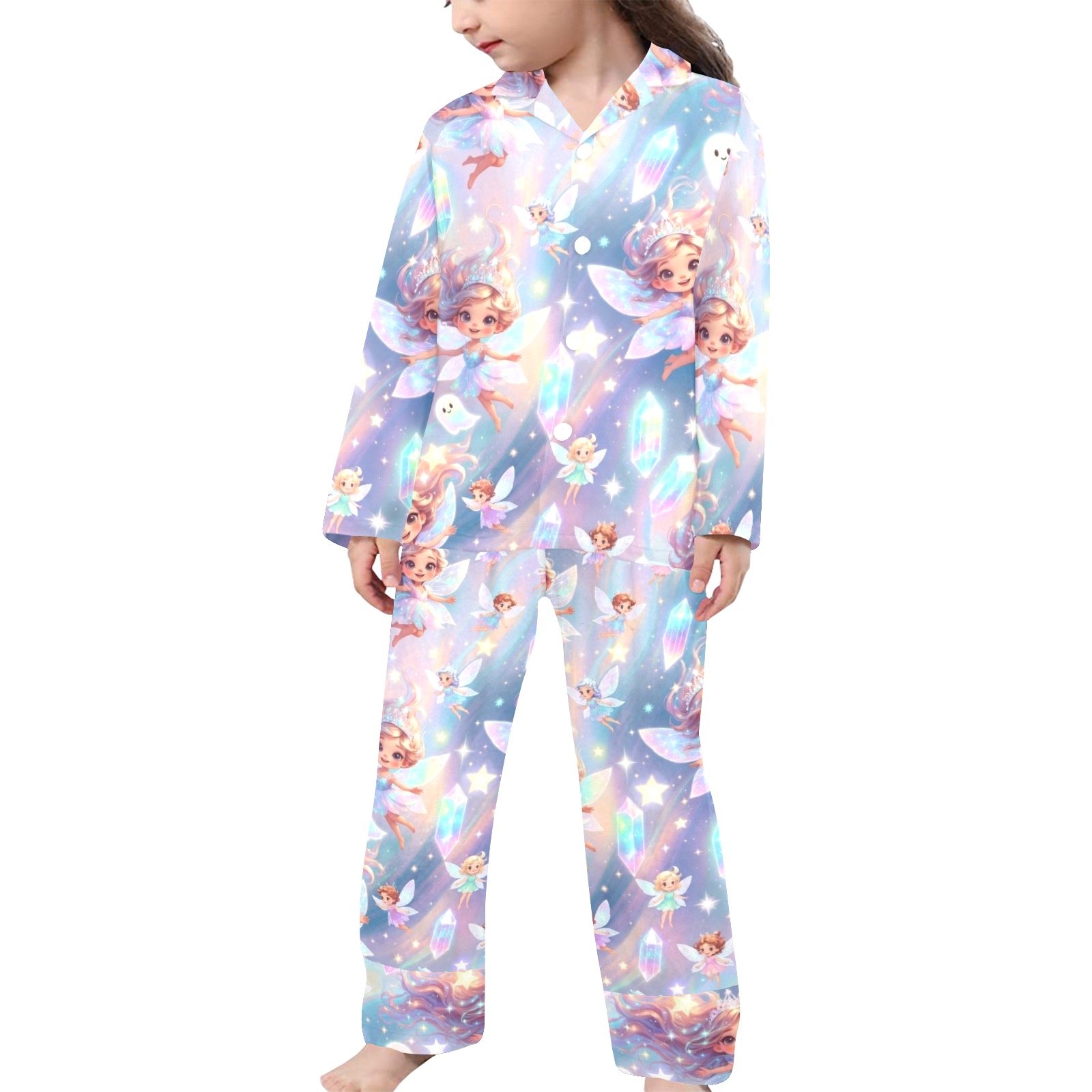 Magical Angel's, Fairies Crystals print Sleepwear Little Girl's; V-Neck Long Pajama Set