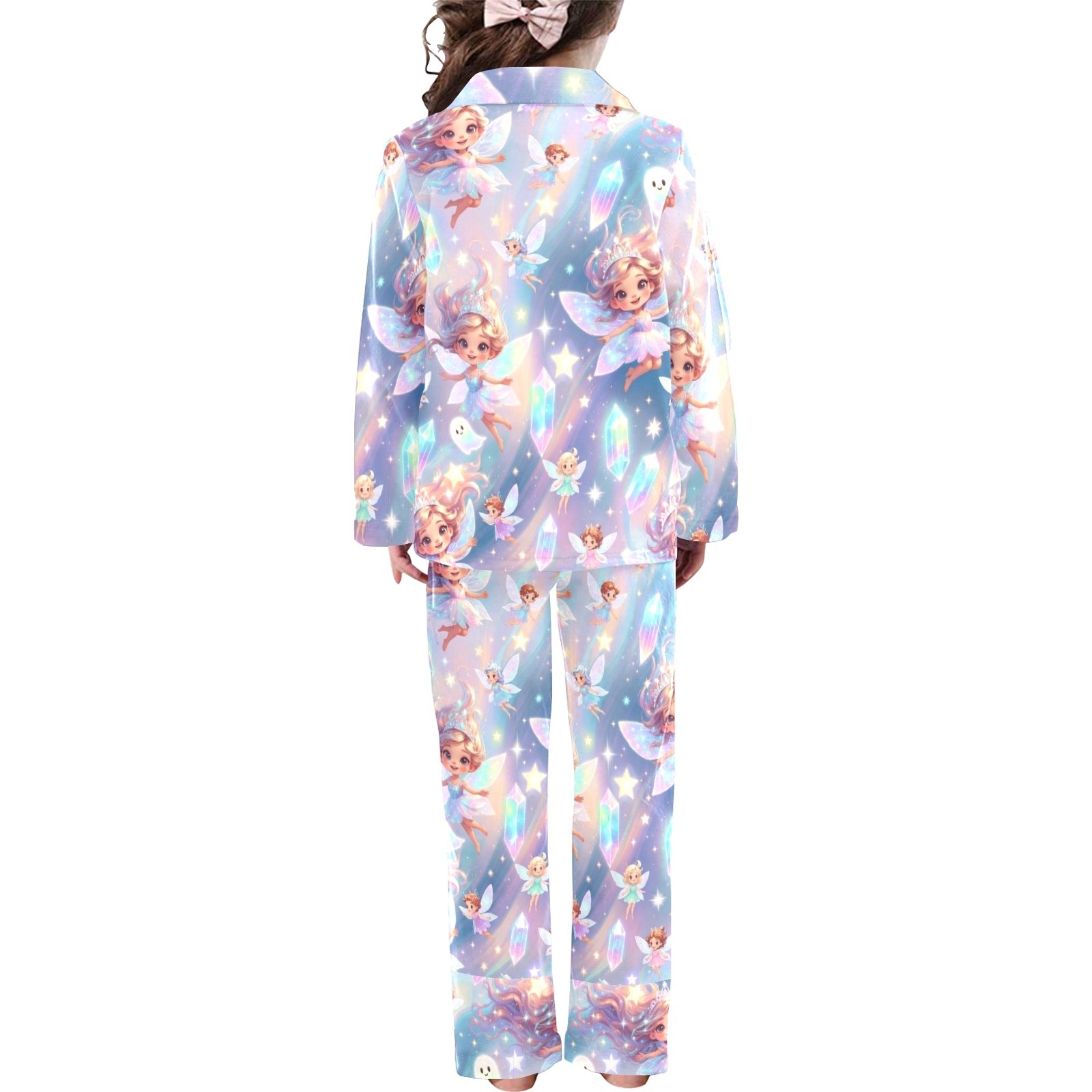 Magical Angel's, Fairies Crystals print Sleepwear Little Girl's; V-Neck Long Pajama Set - Image 2