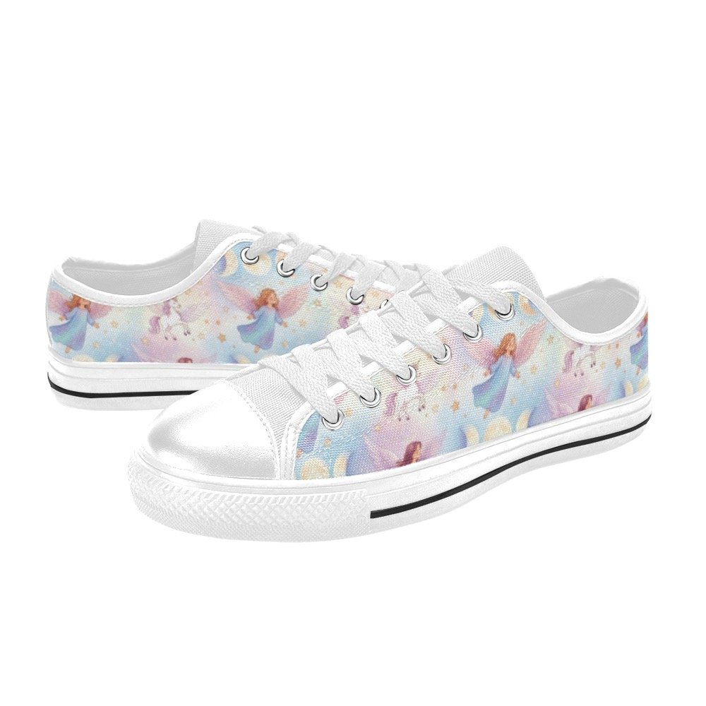 Mystical Angels, Unicorns and Triple Moon print kid's shoes Low Top Canvas - Image 4